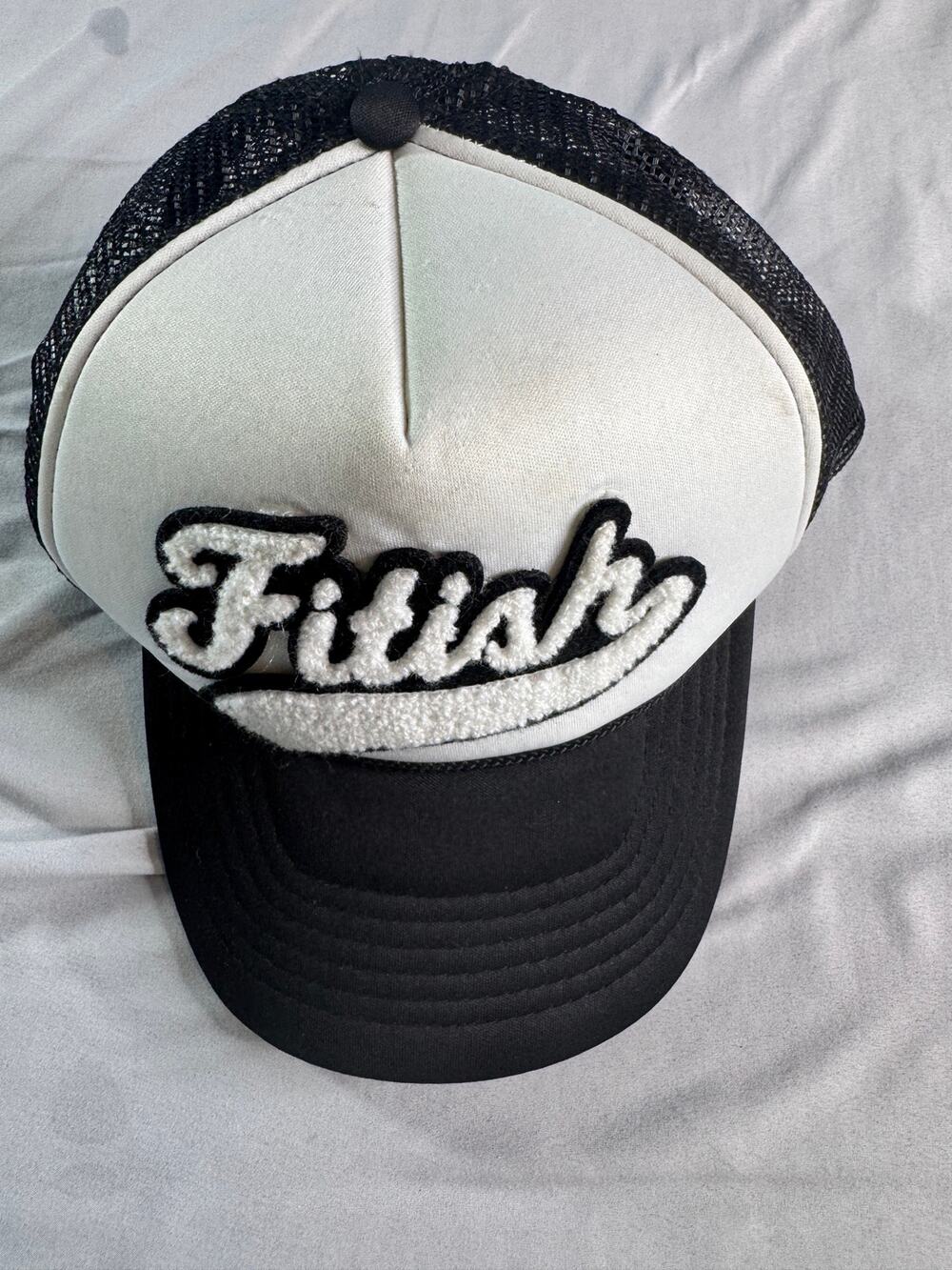 DALIX Fitish Trucker Hat Black Cream Mesh Snapback Embroidered Logo